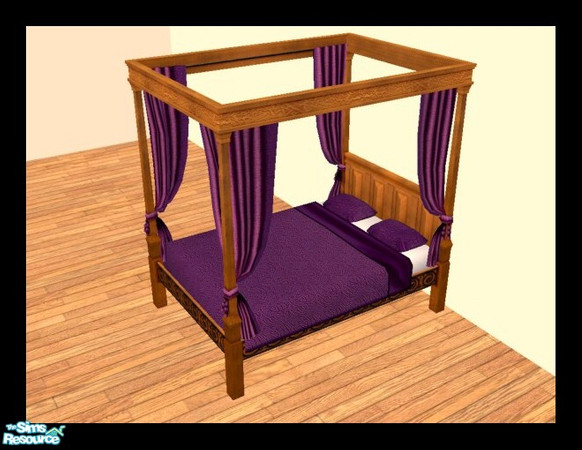 Sims 2 — MDP Plum Medieval Bed in Walnut by MelandStv — There are 10 colourful bed curtains for the Walnut Medieval Bed