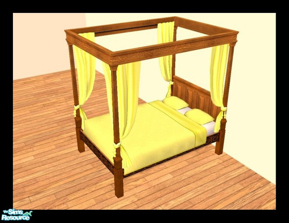 Sims 2 — MDP Lemon Medieval Bed in Walnut by MelandStv — There are 10 colourful bed curtains for the Walnut Medieval Bed