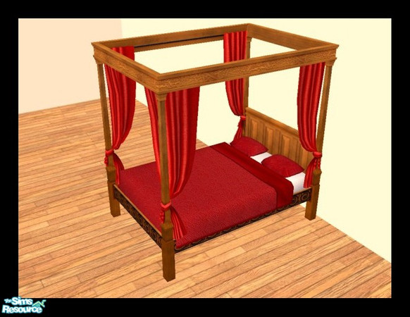 Sims 2 — MDP Crimson Medieval Bed in Walnut by MelandStv — There are 10 colourful bed curtains for the Walnut Medieval