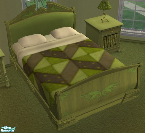 Sims 2 — Olive Green BedFrame by TSR Archive — Recolor of Maxis Colonial Bed in olive green. ~TSRAA~