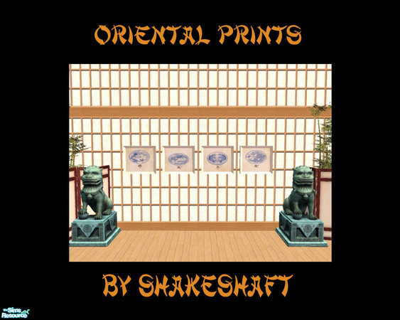 Sims 2 — Oriental Prints by Shakeshaft — A set of 4 Oriental Prints depicting Oriental symbols, The Dragon, The Phoneix,