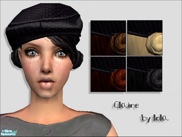Sims 2 — Claire by Lola — Claire- A Black Hat, With Low Double Buns, and Side swept bangs. Cool, Chic Anc Cute.