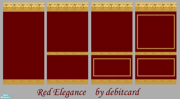 Sims 2 — Red Elegance by debitcard — Elegant red wall with thick gold detailing