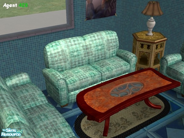 Sims 2 — Aqua Flower Design Couch by Agent420 — This design works for the Living Chair (Armchair by Club Design), works