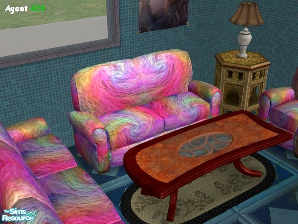 Sims 2 — Tye Dye Swirl Sofa by Agent420 — This design works for the Living Chair (Armchair by Club Design), works for