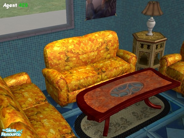 Sims 2 — Fluffy Yellow/Goldish Couch by Agent420 — This design works for the Living Chair (Armchair by Club Design),
