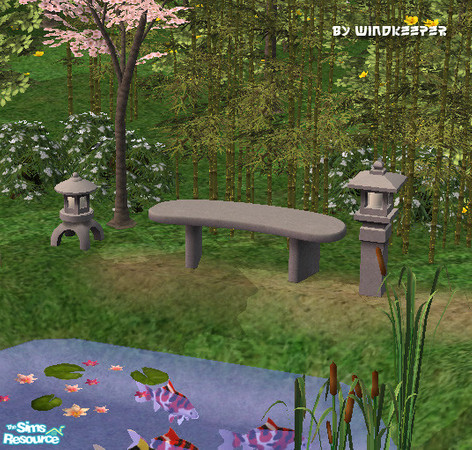 Sims 2 — Japanese stone bench by Windkeeper — Japanese garden stone bench.