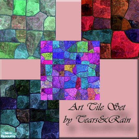 Sims 2 — Art Tile Flooring set by TearsRain — Set of floor tiled with a stone look. There is a pink,purple,green and