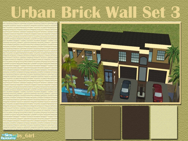 Sims 2 — Urban Brick Set 3 by Gumby_Girl — A set of 5 brick walls for your home or office. Colours include cream, beige,