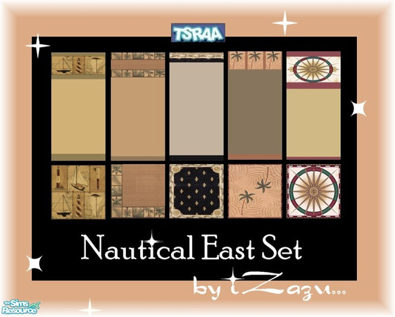 Sims 2 — Nautical East Walls & Floors by iZazu — Nautical East Walls & Floors includes 5 walls and 5 floors. All