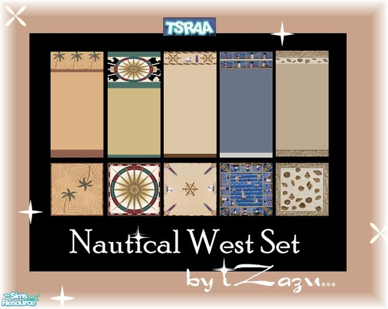 Sims 2 — Nautical West Walls & Floors by iZazu — Nautical West Walls & Floors includes 5 walls and 5 floors. All