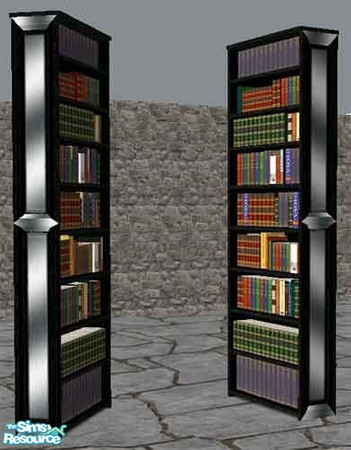 Sims 2 — Gothic Dreams Bookcase by dancingaphrodite — Ebony lacquer with massive silver supports.