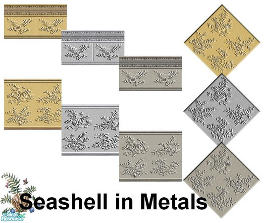 Sims 2 — Seashell in Metal by Lorah — Seashell in Metal - walls and floors in gold, silver and pewter for kitchen or