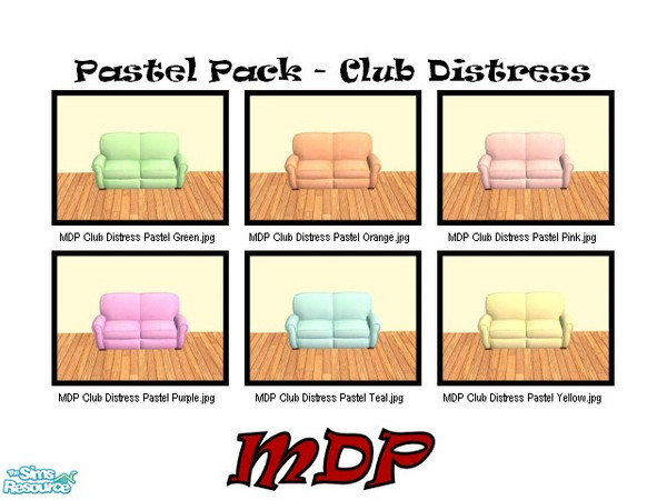 Sims 2 — MDP Pastel Pack Club Distress by MelandStv — There are 6 colourful living chairs, loveseats and sofas in this