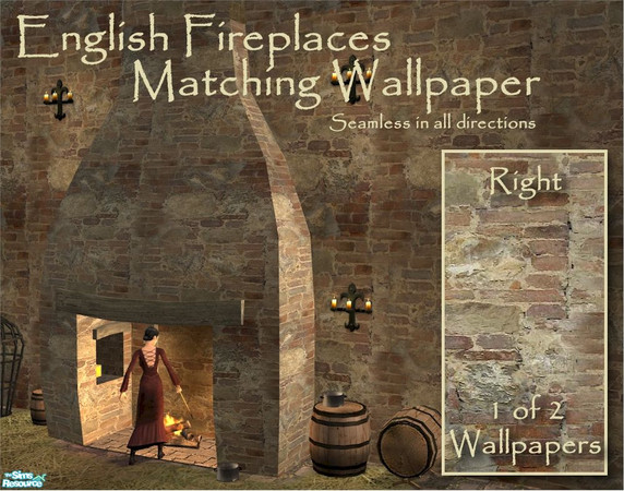 Sims 2 — Fireplace Wallpaper (Right) by Cyclonesue — One of two matching seamless wallpapers to match the Olde English