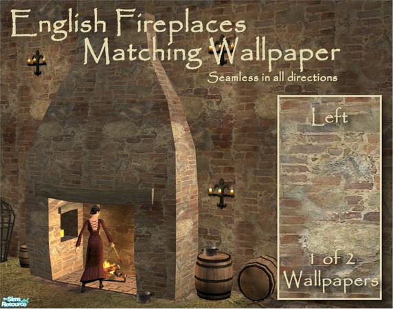 Sims 2 — Fireplace Wallpaper (Left) by Cyclonesue — One of two matching seamless wallpapers to match the Olde English