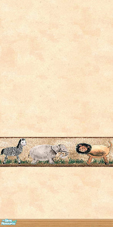 Sims 2 — Childrens Out of Africa 10 by Lorah — Lion, elephant and zebra wallpaper, tile and border in peach and yellow