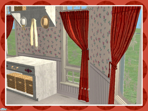 Sims 2 — Bazaar Bedroom In White-Curtain Right by Dgandy — Recolor of the Bazaar Bedroom set in White and Red.
