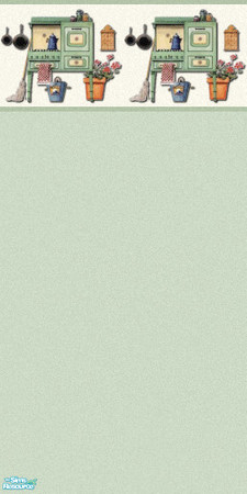 Sims 2 — Sage Green Nostalgic Wallpaper by KalicoKat — This wallpaper, featuring a retro stove border on a white