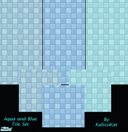 Sims 2 — Aqua and Blue Tile Set by KalicoKat — Add some soothing color to your sim's bathroom without the hefty price