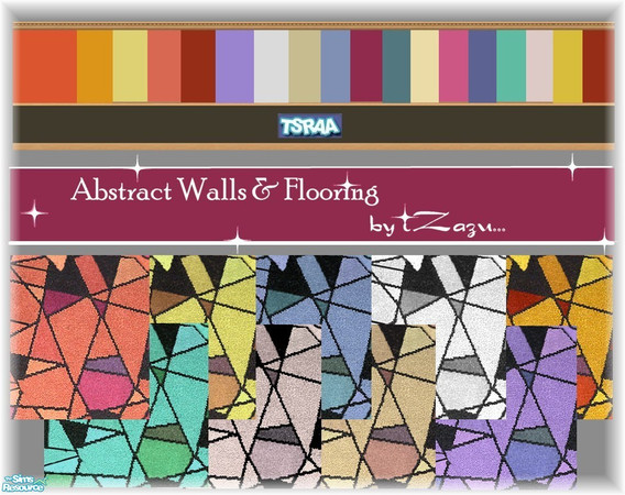 Sims 2 — Abstract Walls & Flooring by TSR Archive — Abstract Walls and Flooring Set. Colorful and plush carpeting for