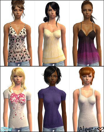 Sims 2 — Diversity by Aleeza — A set of six tops and one new mesh included. No EP required,(maternity friendly) Enjoy!