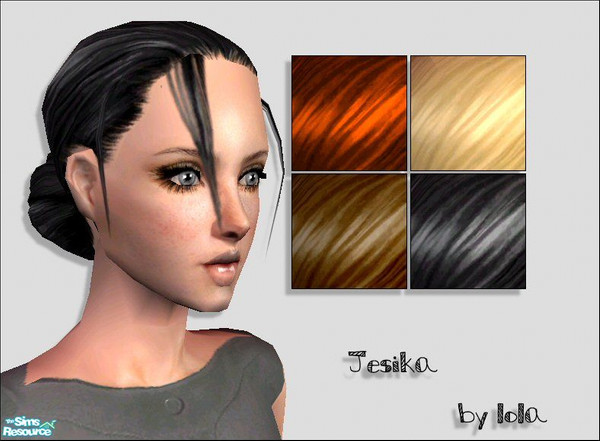Sims 2 — Jessika by Lola — Casual, yet formal Large bun, with a few strands tumbling out of the hair do. Teens ->