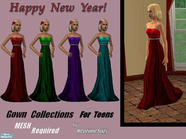 Sims 2 — NSC Gowns for Teens set1 by Neptunesuzy — For Teens, A collection of 4 Lovely Gowns. Enjoy! *****Requires my