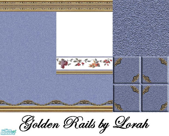 Sims 2 — Golden Rails 9 by Lorah — Golden Rails 9 with blue wallpaper, carpet and tiles.