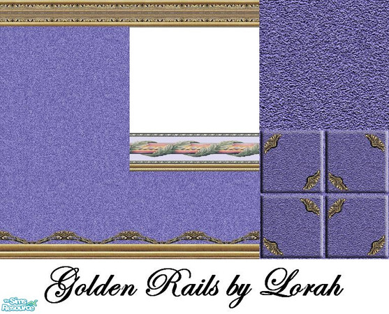 Sims 2 — Golden Rails 7 by Lorah — Golden Rails 7 with blueberry wallpaper, carpet and tiles.