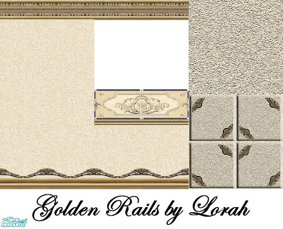 Sims 2 — Golden Rails 6 by Lorah — Golden Rails 6 with cream wallpaper, carpet and tiles.