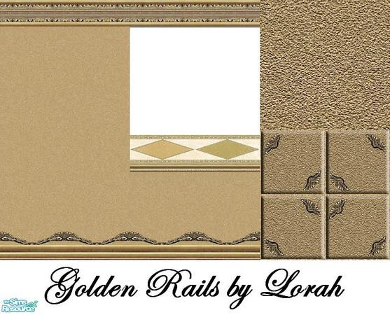 Sims 2 — Golden Rails 3 by Lorah — Golden Rails 3 with tan wallpaper, carpet and tiles.