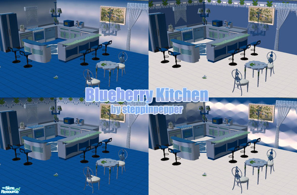 Sims 2 — Blueberry Kitchen by steppinpepper — Colourful kitchen themed with blueberries.