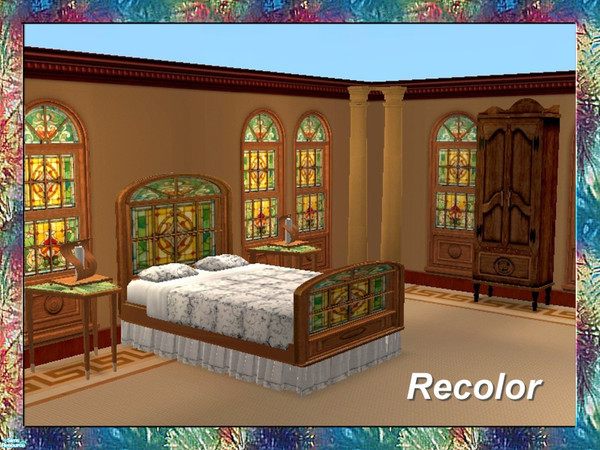 Sims 2 — Stained Art Bedroom-Bed-Dark Frame-Glass by Dgandy — Decorate in style with this Bedroom Set custom made to