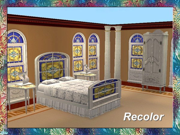 Sims 2 — Stained Art Bedroom-Bed-White Frame- 3 by Dgandy — Decorate in style with this Bedroom Set custom made to match