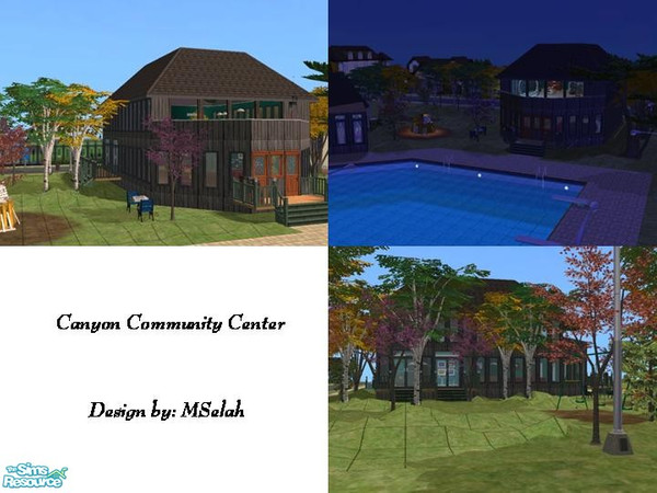 Sims 2 — Canyon Community Center by mselah — Swimming, games, bonfires, swings. What more could a sim want? Stop by the