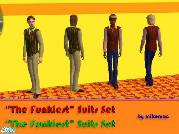 Sims 2 — "The Funkiest" Suits - Set by mikemac — These very colored disco-inspired outfits set the tone ! The