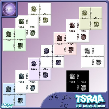 Sims 2 — D2D2 Roses Floors by D2Diamond — Twelve lovely floor tiles with decorative roses in pretty pastel colors. Two