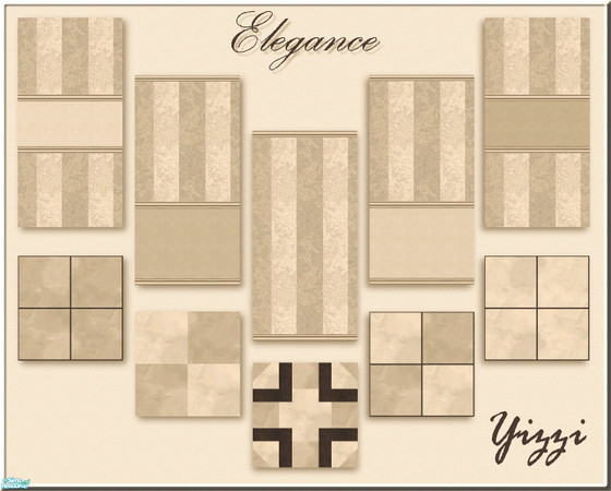Sims 2 — Elegance by Yizzi — Off white and darker beige stripes. 5 walls and floors.