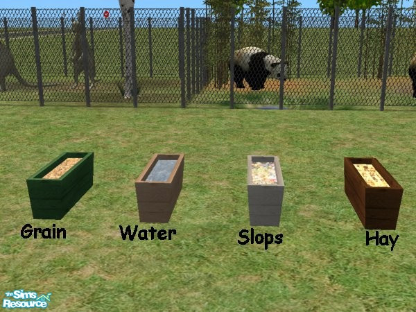 Sims 2 — Zoo Trough Set by luvs10s — Four troughs for your Sim Zoo or Farm. Rippled Water, Hay, Grain and Pig Slops!