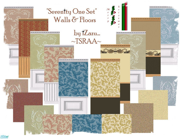 Sims 2 — Serenity One Floors/Walls Set by iZazu — Serenity One Set is carpet flooring and wallpapered walls for your sim