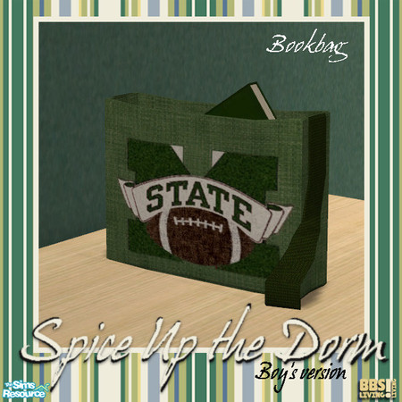 Sims 2 — Spice Up the Dorm, boy's bookbag by BetterbeSim — Part of the male version of the Spice Up the Dorm set. Green,