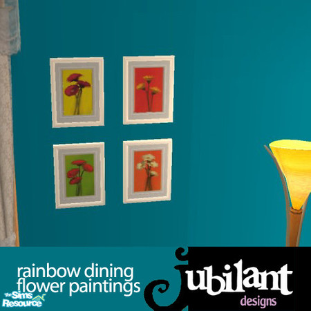 Sims 2 — Rainbow Dining Flower Prints by Jubilant — A recolor of the NL 4 set paintings. These colorful prints compliment