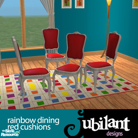 Sims 2 — Rainbow Dining Red Cushions by Jubilant — A red recolor of the chair cushion. Use with the other rainbow