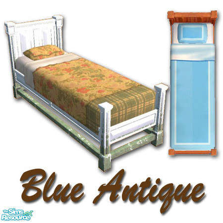 Sims 2 — Antiqued Blue Bed by Potter_Fan — A blue bedframe to give your sims' home a rustic feel. Bonus blue sheet