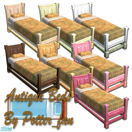 Sims 2 — Antiqued Bed Frames by Potter_Fan — A set of seven antiqued bedframes in an assortment of colors for your sims'