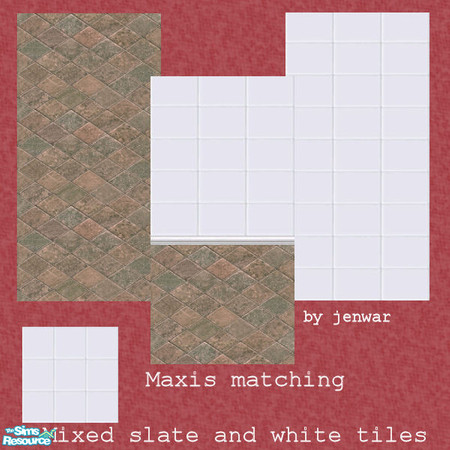 Sims 2 — Maxis matching: mixed slate/white by jenwar — Three walls and one floor to match the Maxis mixed slate tile