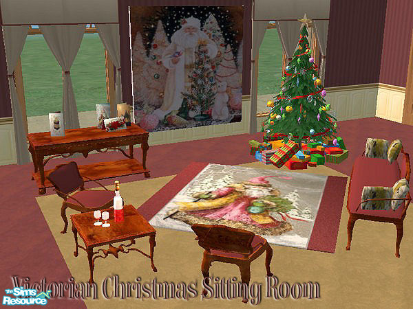 Sims 2 — Victorian Christmas by SpringwolfDecor — Old World Santas grace this delicate room, just right for your Sims to