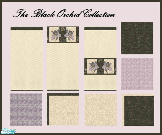 Sims 2 — The Black Orchid Collection by ms_teree — Elegance and mystery combine in this lovely wall for your Sim homes.
