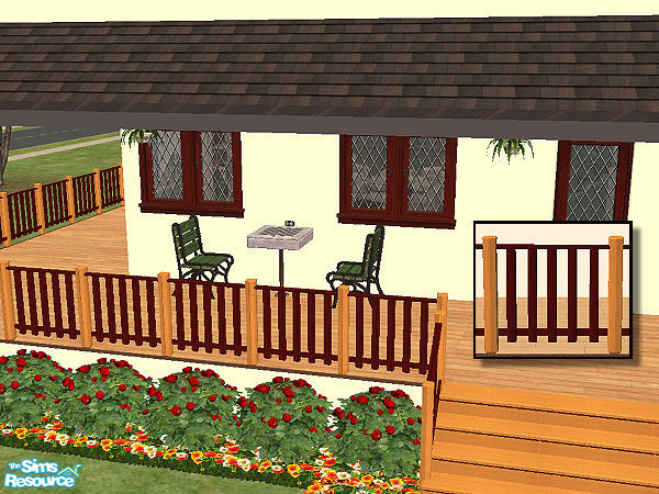 Sims 2 — Country Fence in maple - dark wood by chrissy6930 — Country fence with posts in maple and railing in dark wood.